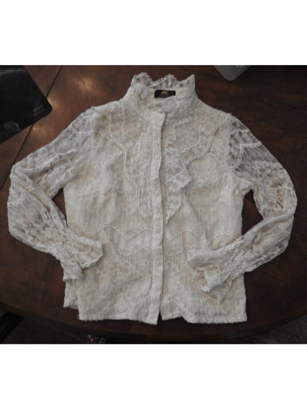 Angelic Chic Collection Lace Blouse Womens Large 36 Ivory Victorian Boho Top - Picture 15 of 15